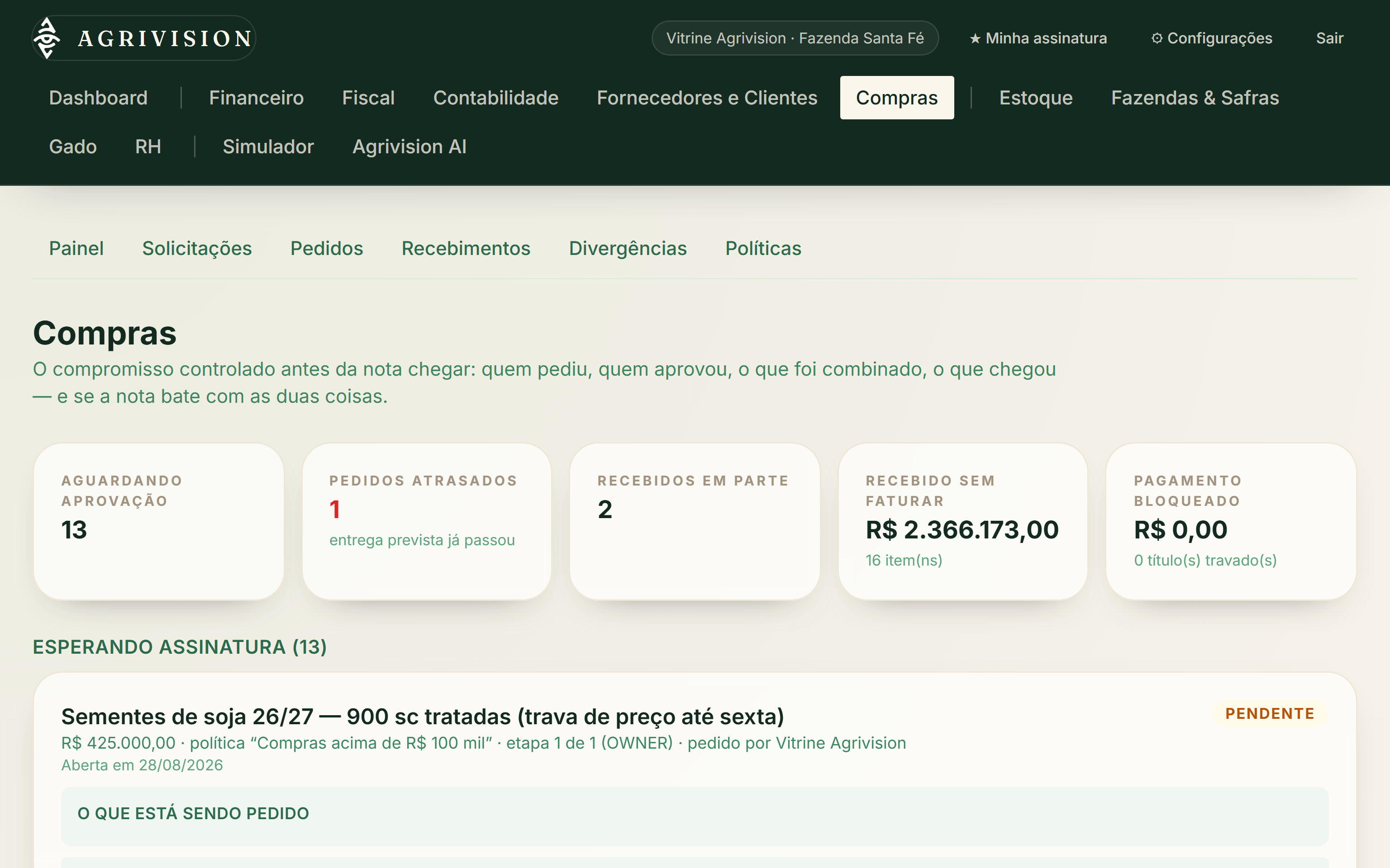 Tela de Compras do Agrivision